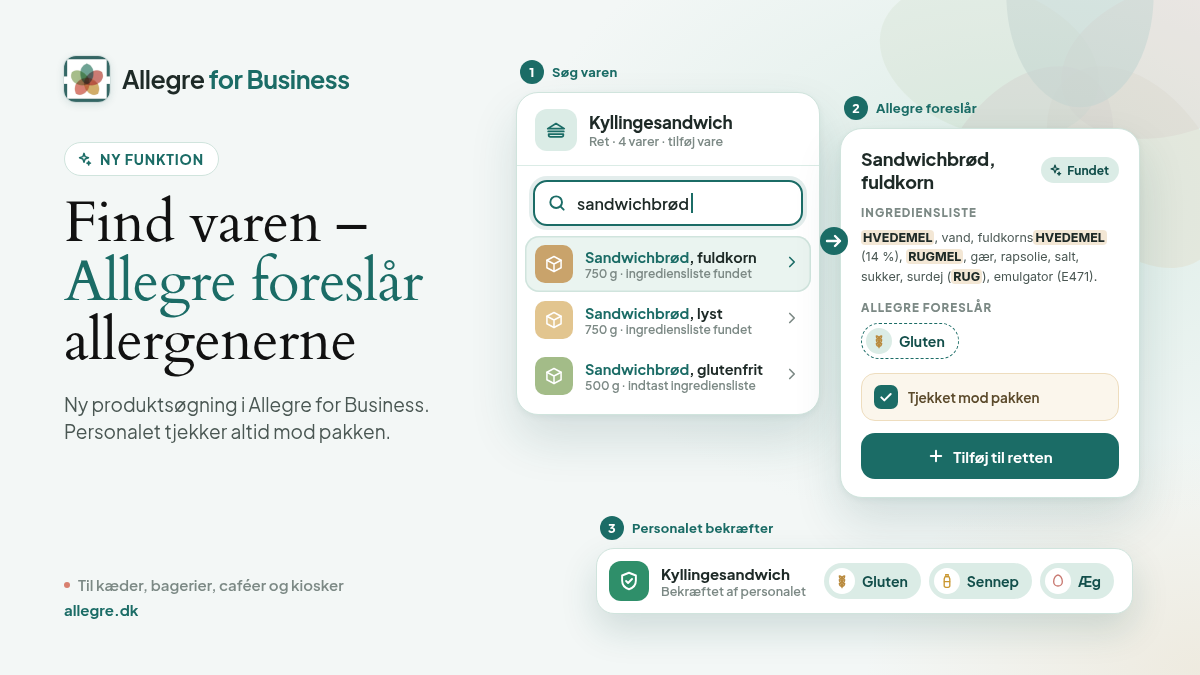 Nemmere at holde styr på allergener: Søg dine varer frem i Allegre for Business